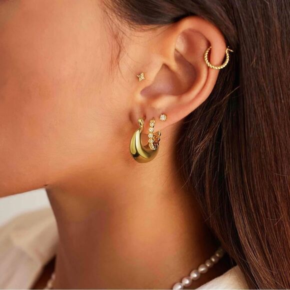 Gold 14k Gold Plated Huggie Hoop Earrings - Picture 3 of 5